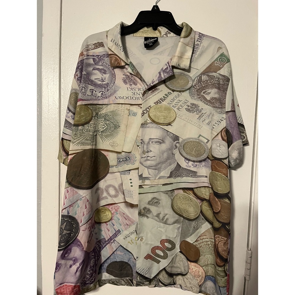 Brooklyn State Mens 3XL Money Currency Print Short Sleeve Button Down Shirt